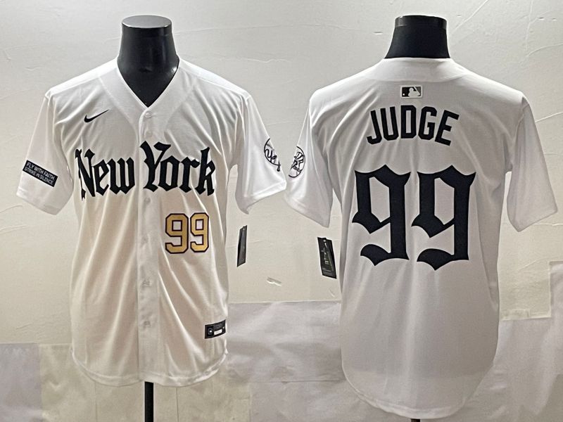 Men 2025 New York Yankees 99 Judge White Five generations Joint Name Nike MLB Jersey style 5